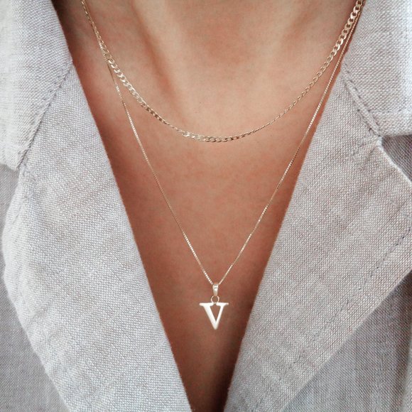 Solid White Gold Letter Charm Necklace Real Gold Initial Necklace Stamped 10K - Picture 2 of 6